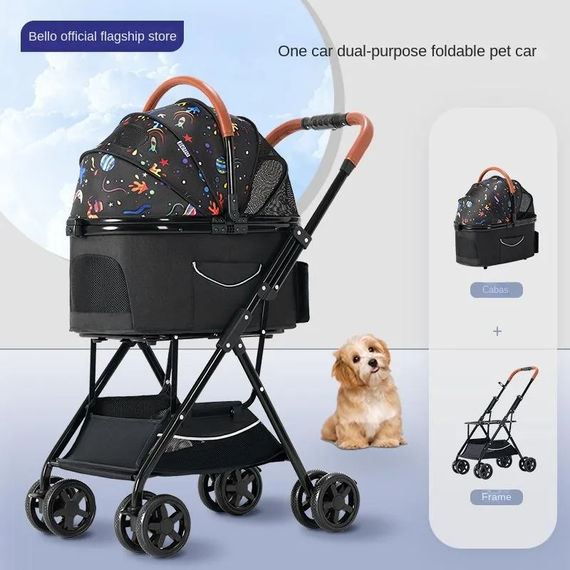 Carriers Bello LD03T Leichter, faltbarer Haustier-Trolley, Hunde- und Katzen-Trennkäfig, kleiner Haustierwagen, Welpen-Tragetasche, Hunde-Kinderwagen