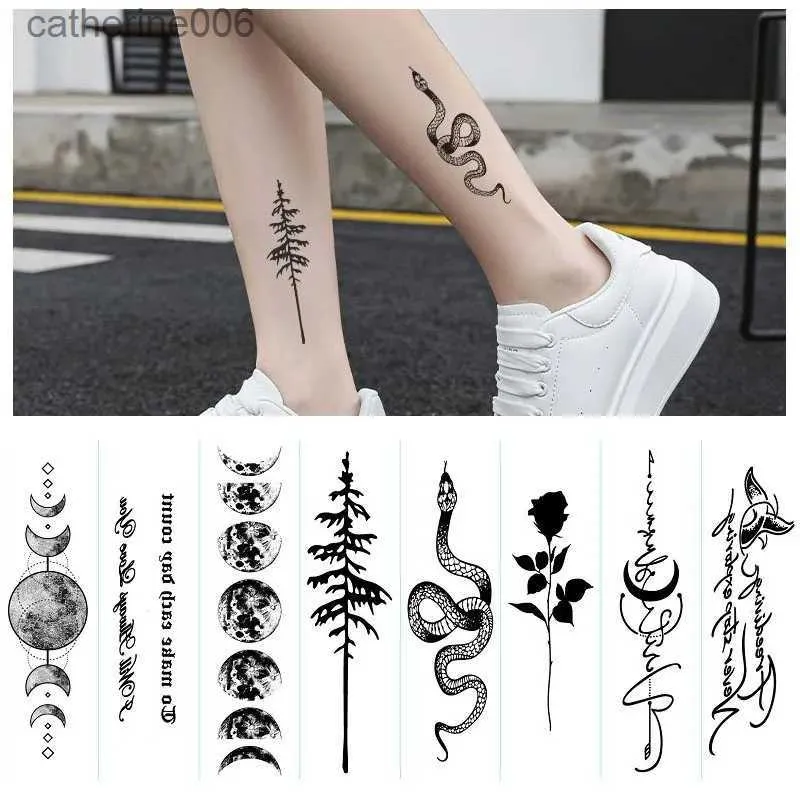 Tattoos Colored Drawing Stickers Temporary Tattoo Moon Black Rose Snake English Small Design Fake Tattoo Arm Leg Disposable Temporary Tattoo StickerL231128