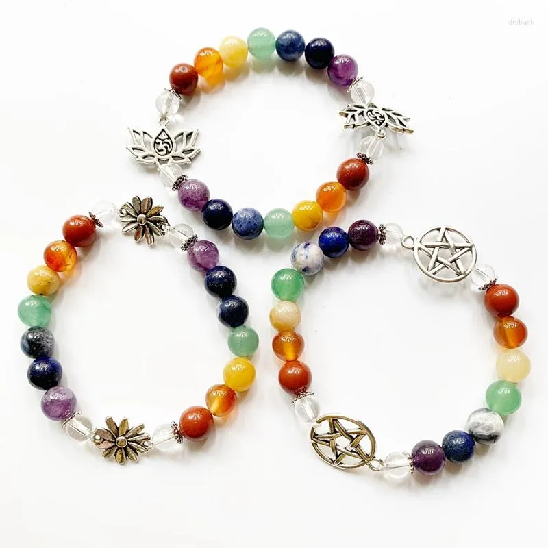 Strand 7 Chakra Healing Crystals Bracelet 8mm Natural Meditation Stone Ies Confidant Beaded OM Lotus