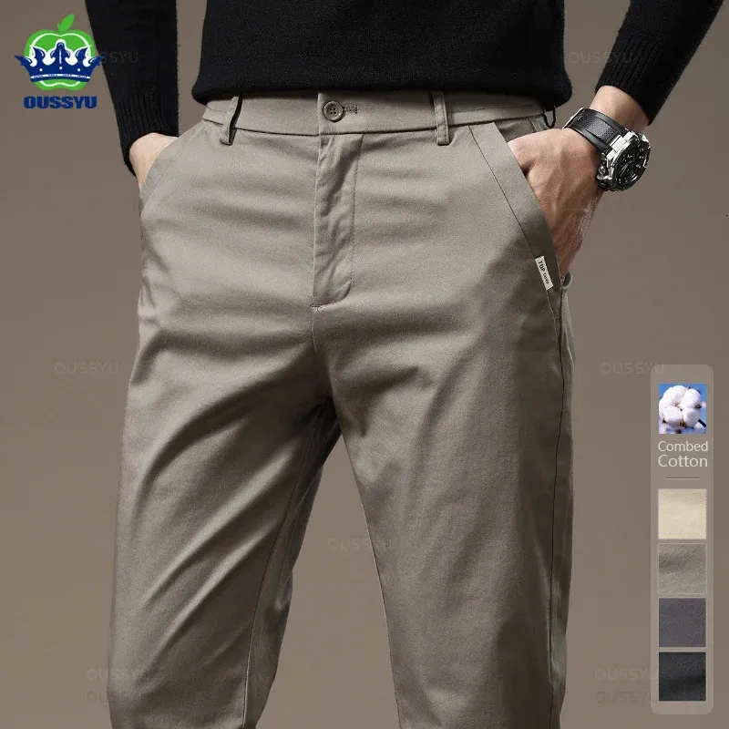 Pantalones de hombre Pantalones casuales de algodón peinado de alta calidad Hombres Gruesos Color sólido Moda de negocios Corte recto Chinos Pantalones de marca gris Hombre 231127