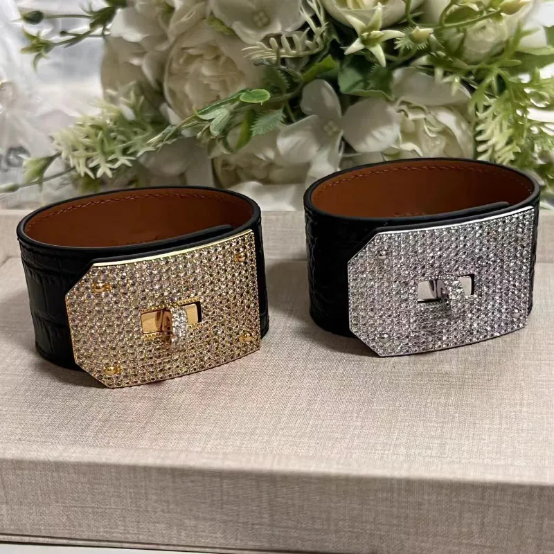DHgate brand jewerlry full rhinestone real leather bracelet for women high quality Jewelry