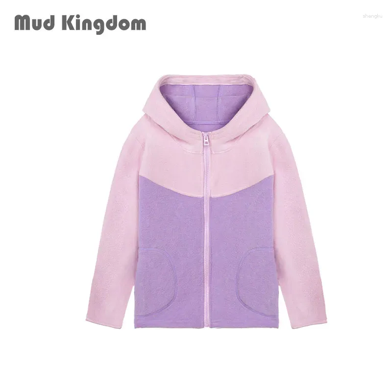 Jackor mudkingdom flickor pojkar fleece jacka med huva zip up hoodie lapptäcke höst vinter kappa lätt varma ytterkläder barn kläder