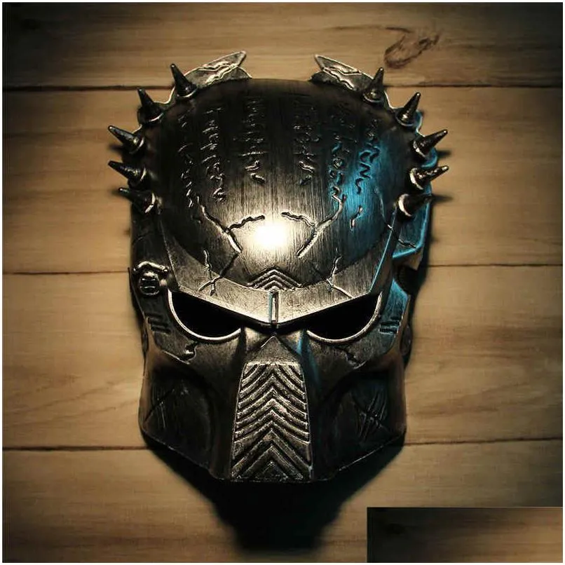 Party Masks Cool Predator Masquerade Halloween Props Sier FLa Face Mardi Gras Film Cosplay Mens Mask för festlig gåva Drop Delivery H DHCWQ