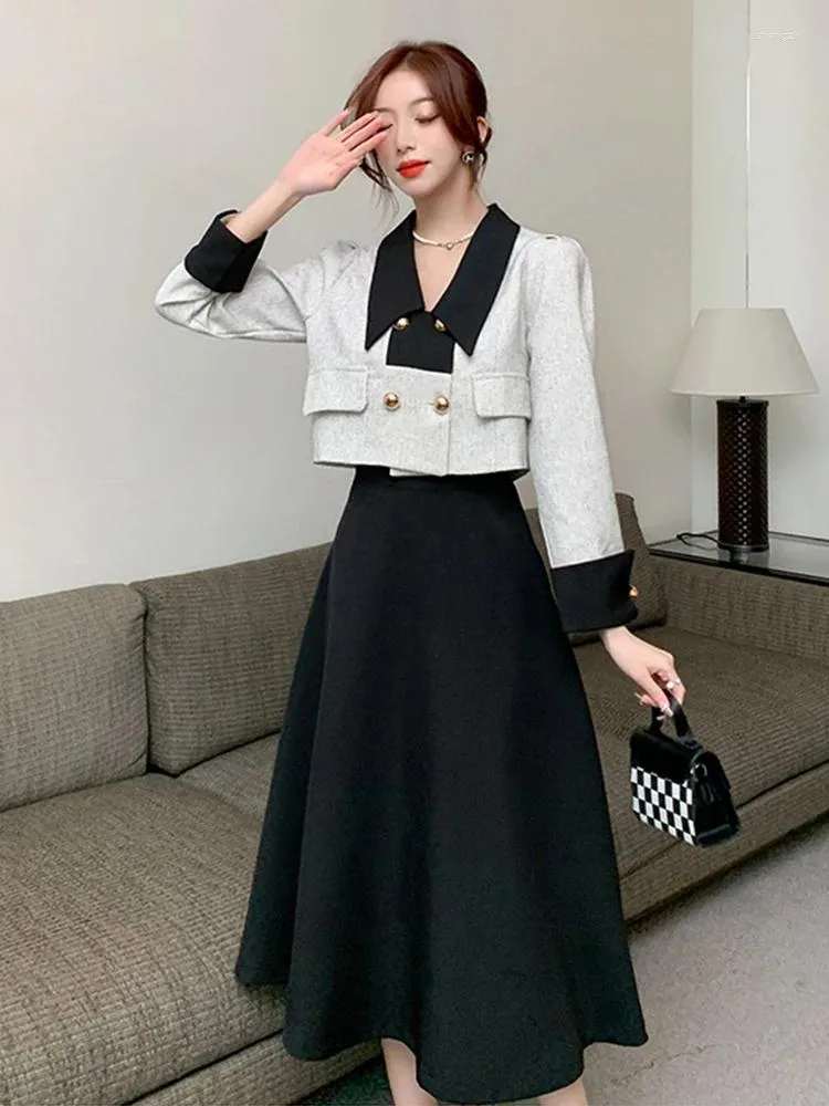 Work Dresses Outfit for Women, Short Sleeve A-Line Midi Dress with  Turn-down Collar and Double Breasted Coat Blazer, Autumn Winter from Dhgate  Work Dresses - price 62.12