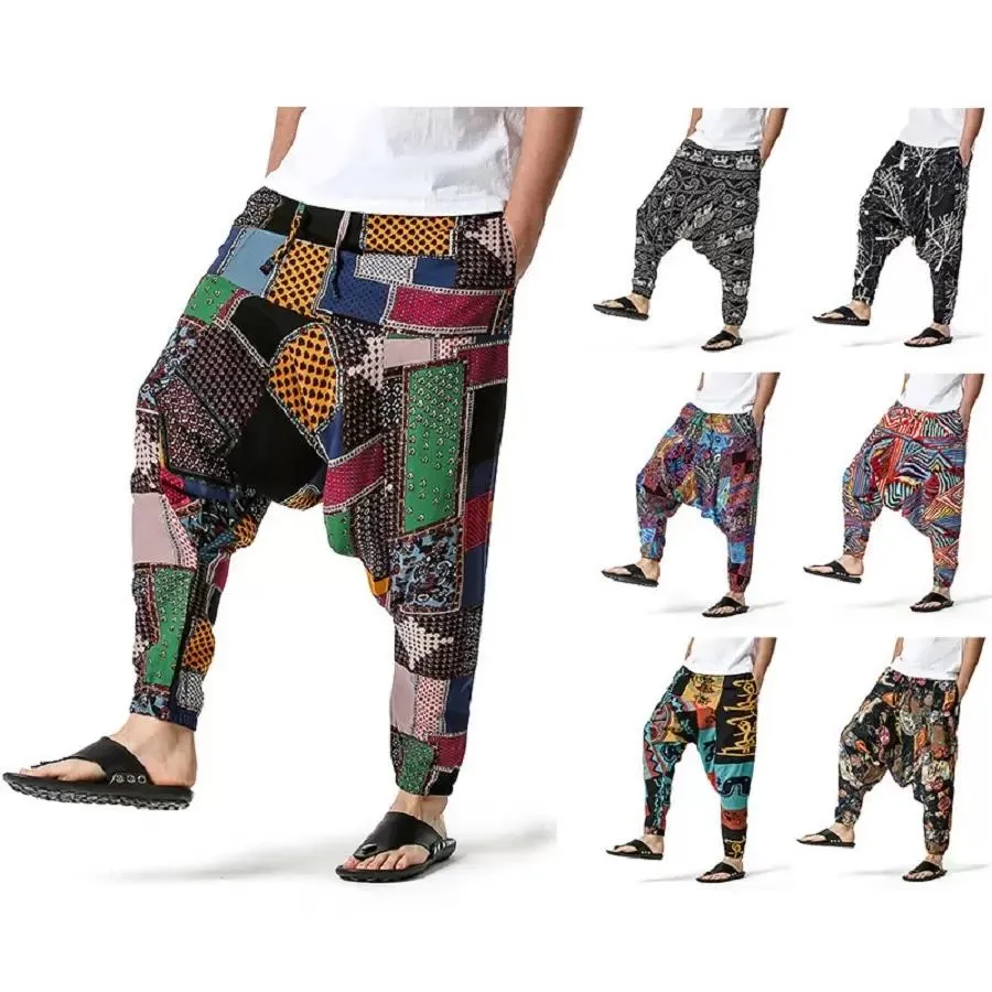 Pants Men Casual Cotton Harem Pants Bohemian Style Joggers Yoga Vintage Baggy Trousers Sarouel Homme Hippy Hose HK02