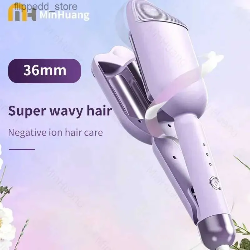 Curling Irons New 36mm Wavy Hair Curlers Curling Iron Wave Volumizing Hair Lasting Styling Tools Roll Head Waver Styler Wand Curling Irons Q231128