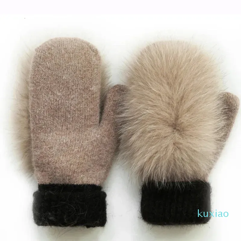 Five Fingers Gloves Winter Women's Fur Gloves Genuine Real Fox Fur Mittens Women Fashion Cute Thicken Velvet Luxur Plush Hand Warmer