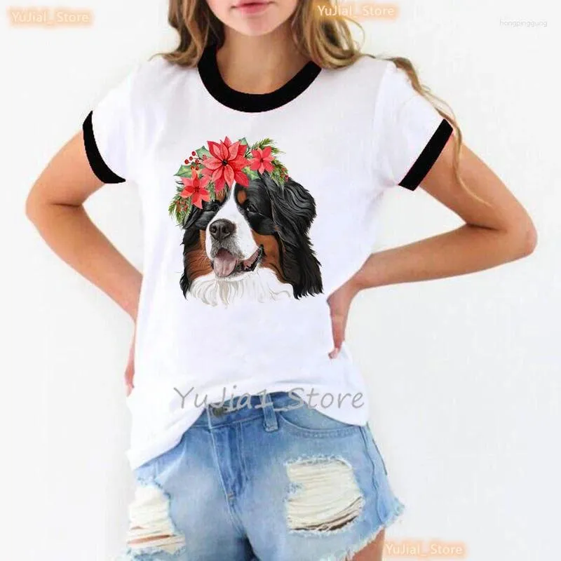 Frauen T Shirts Berner Berg Blumen Druck Hemd Mädchen Hund Liebhaber Freunde T-shirt Frauen Harajuku Kawaii Kleidung Weibliche T-Shirt