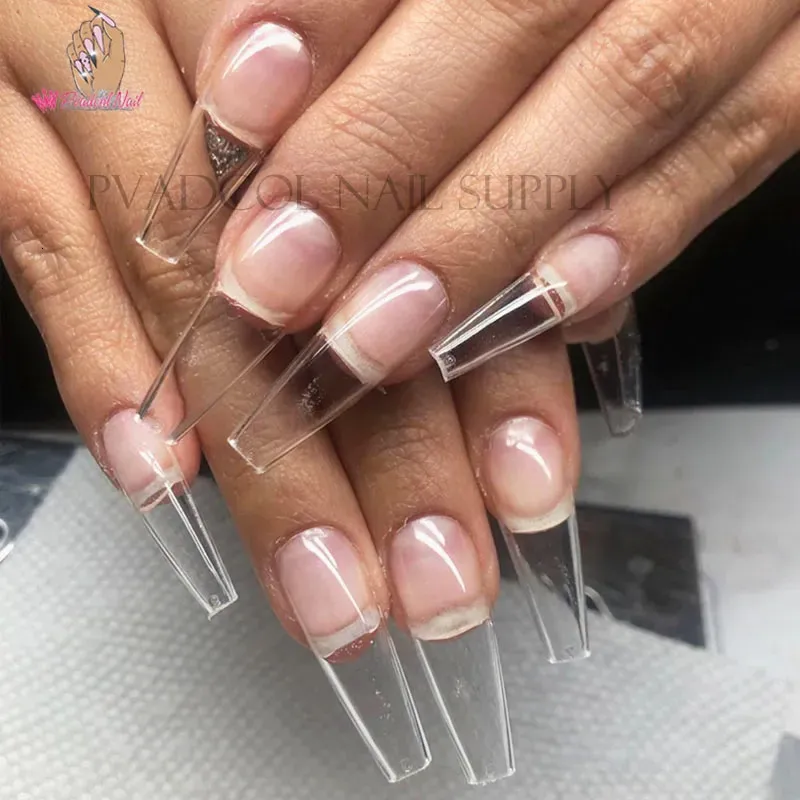 Unhas falsas gel sistema de extensão de unhas capa completa esculpida claro stiletto caixão dicas de unhas falsas 240pcsbag 231128