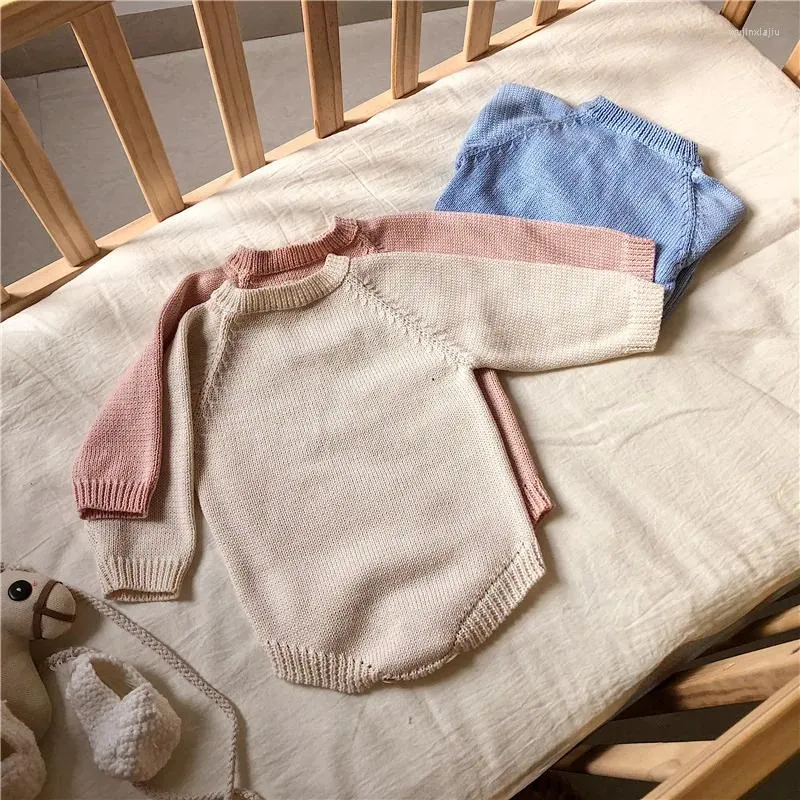 Barboteuse tricotée à manches longues pour bébé fille et garçon, vêtements une pièce, couleur unie, printemps-automne, 2023