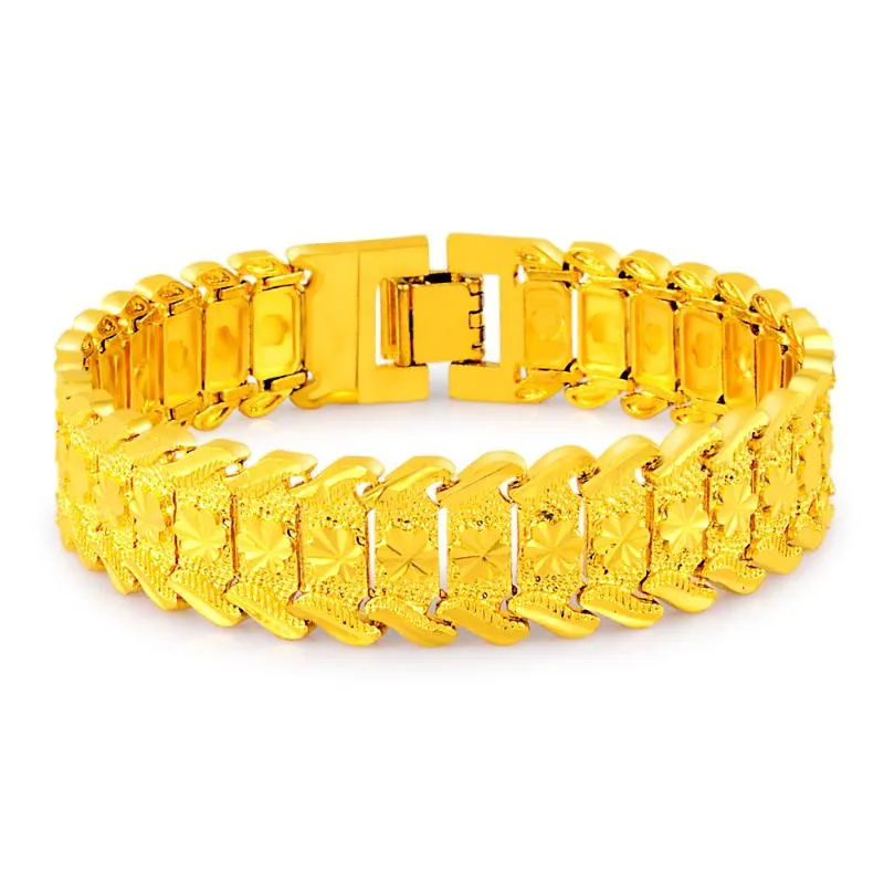Bracelets de charme Bracelet en or jaune 24 carats 16 mm Couleur Coeur Fleur Femmes et hommes Cadeaux de bijoux de fête de mariage
