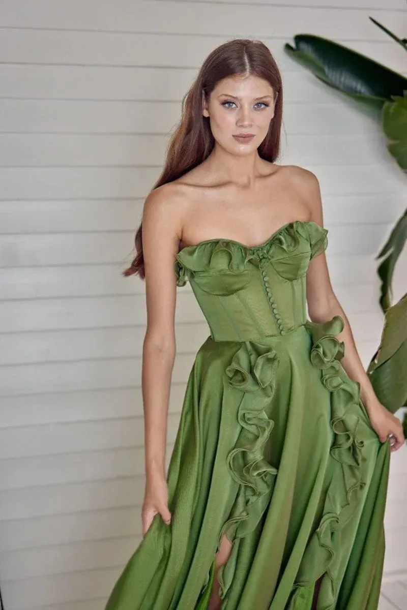 Long Prom Dress Sweetheart Neckline A-Line Tulle Chiffon Floor-Length Gown  with Ruffles and High Side Split from Dhgate Prom Dresses - price 106.54