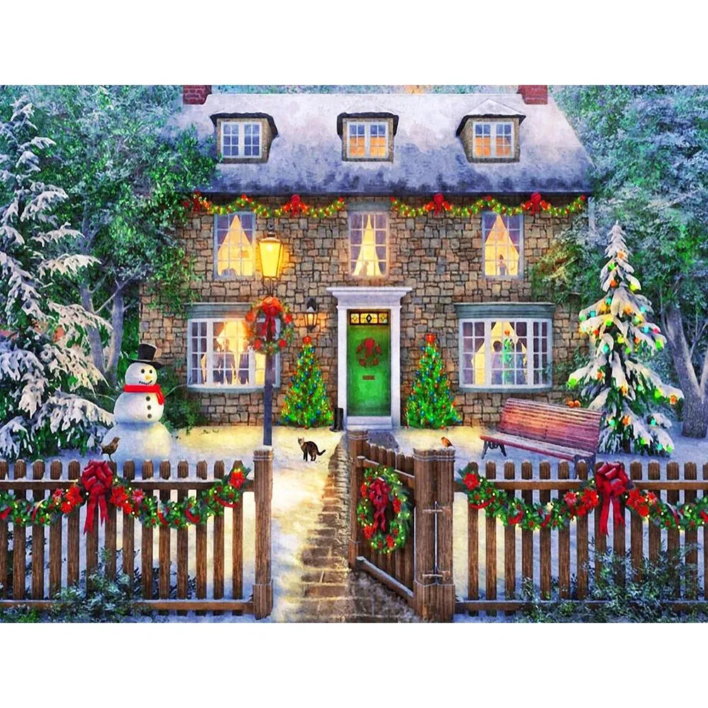 Stich AB 5d Diy Diamond Mosaic House Landschaft Bild des Strass -Diamant -Sticks Winter Kreuzstich Weihnachtsgeschenk