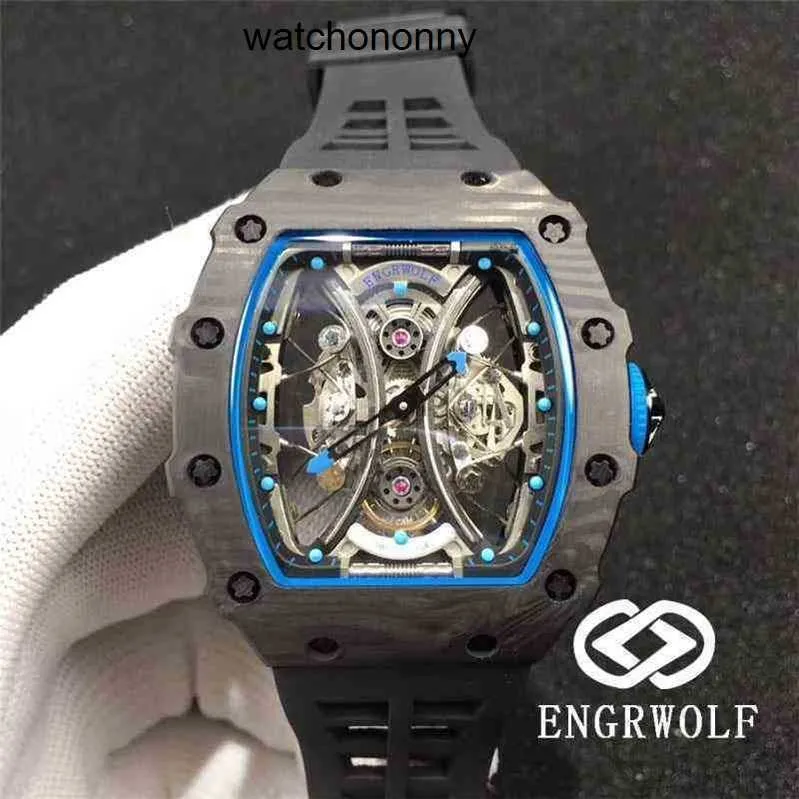 Designer Ri mlies Montres de luxe rm53-01 Engrwolf r série de montres automatique mécanique en fibre de carbone bande noire hommes