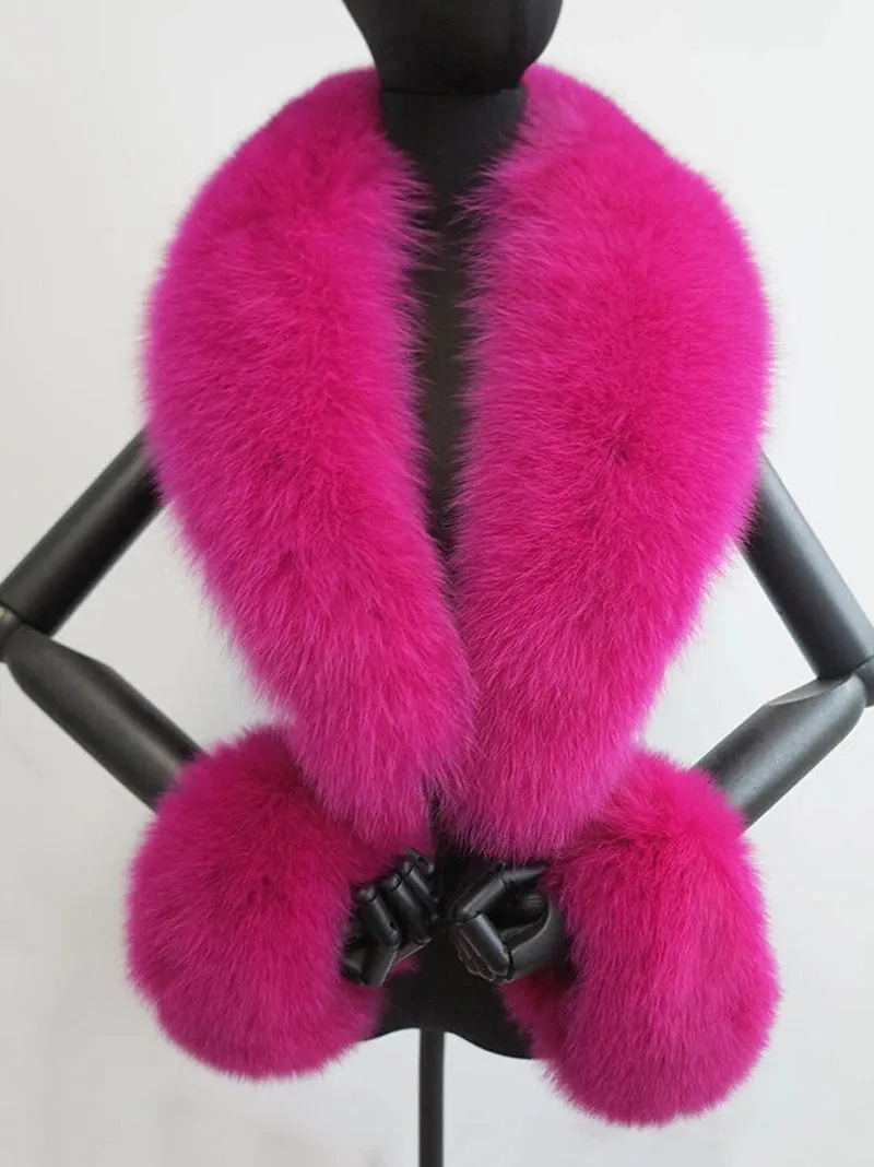 Scarves Women Natural 100% Real Fox Fur Scarf Collar Winter Neck Warmer Decorate Coat Scarves Luxury Shawl Fashion Fox Fur Cuffs One Set 231128