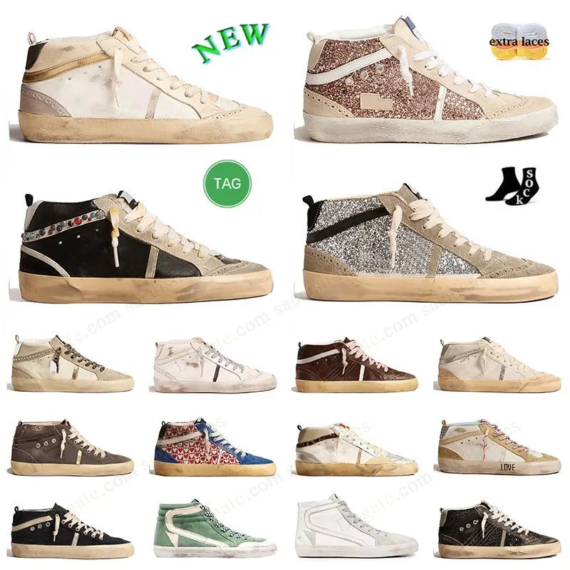 Hoge kwaliteit casual schoenen klassieke Italië merken doen oude vuile schoen wit leer met roze ster en zwarte letters suede glijbaan high-top trainers damesheren