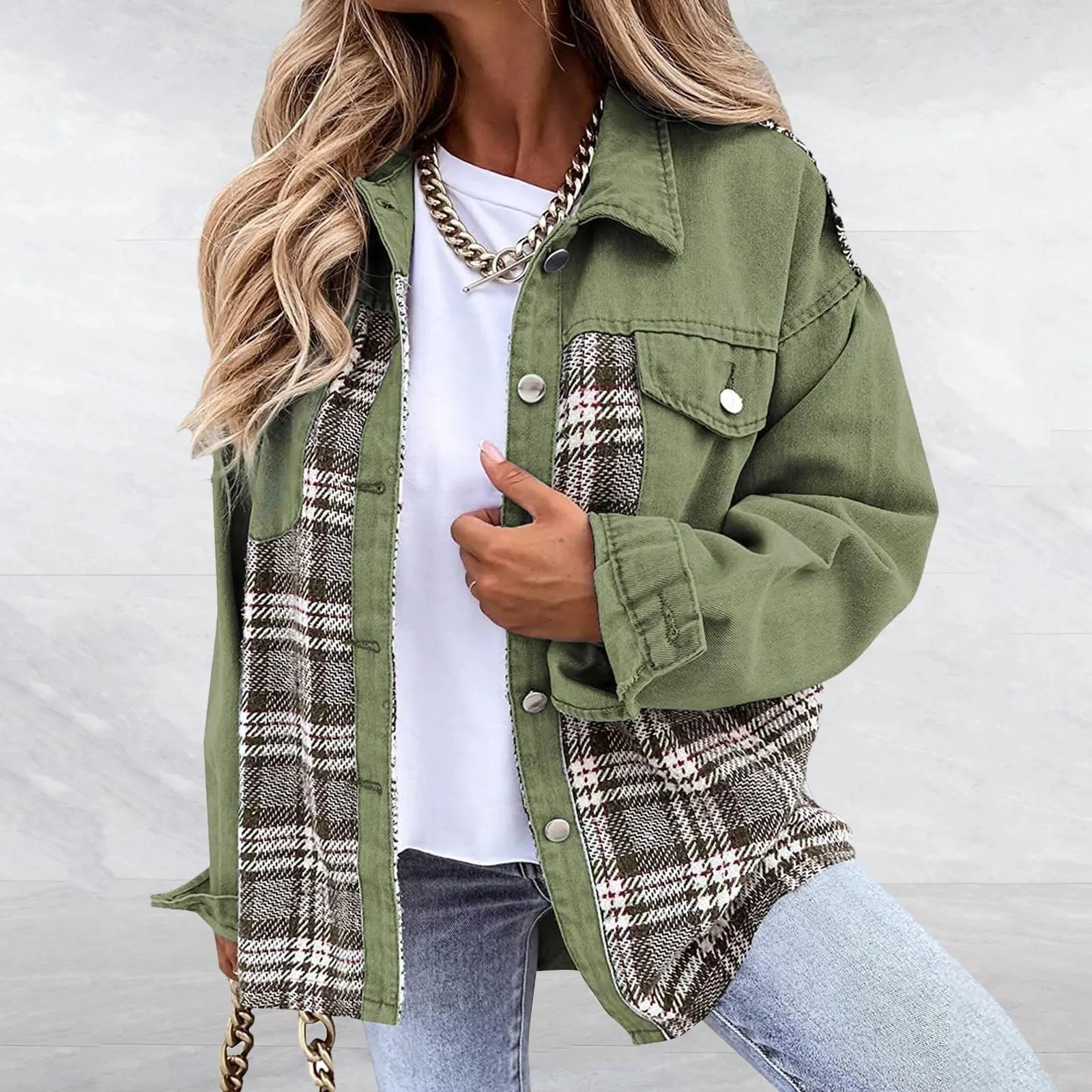 Green plaid jacket womens hot sale