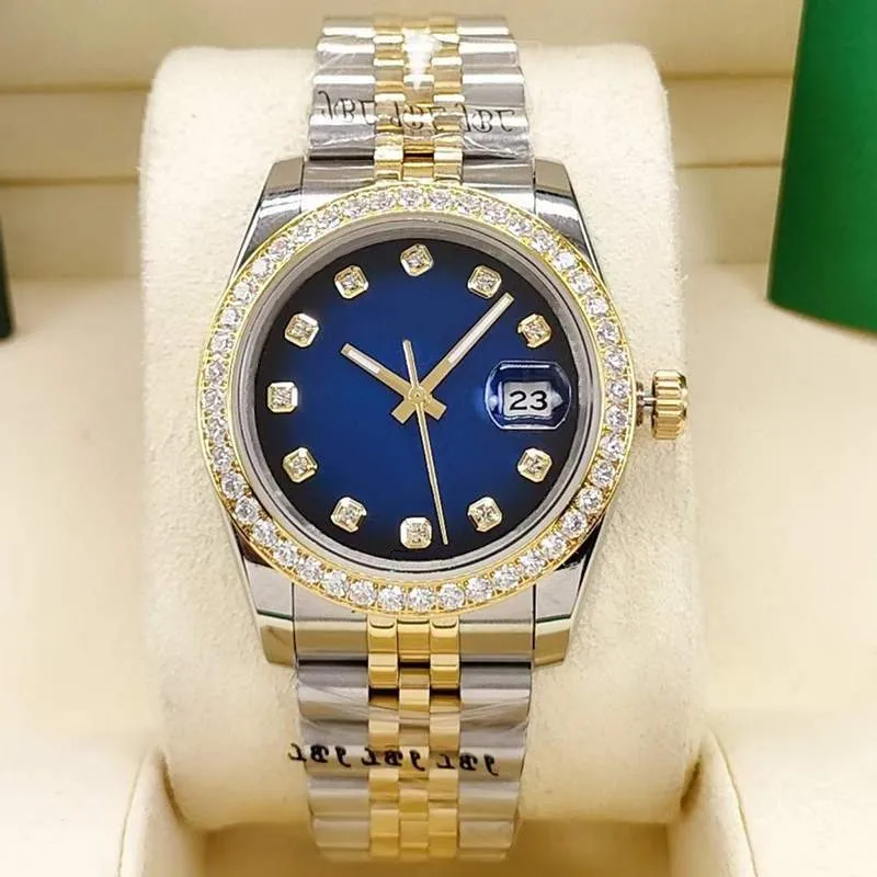 Automatisch horloge voor heren en dames, neutraal horloge met diamanten rand van 36 mm en 41 mm, roestvrijstalen vouwgesp