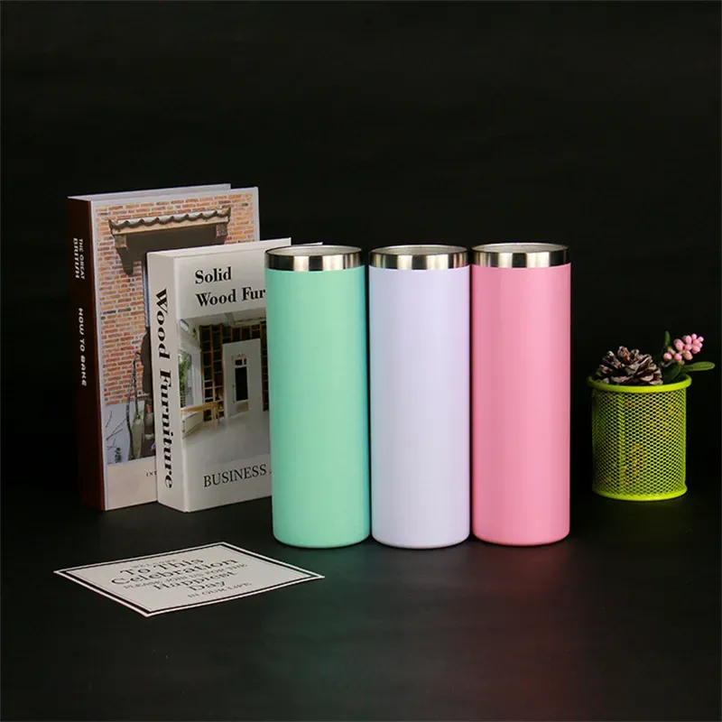 20oz Powder Coated STRAIGHT Tumbler Stainless Steel Tumbler slim Tumbler Vacuum Insulated Beer Coffee Mugs with Lid 