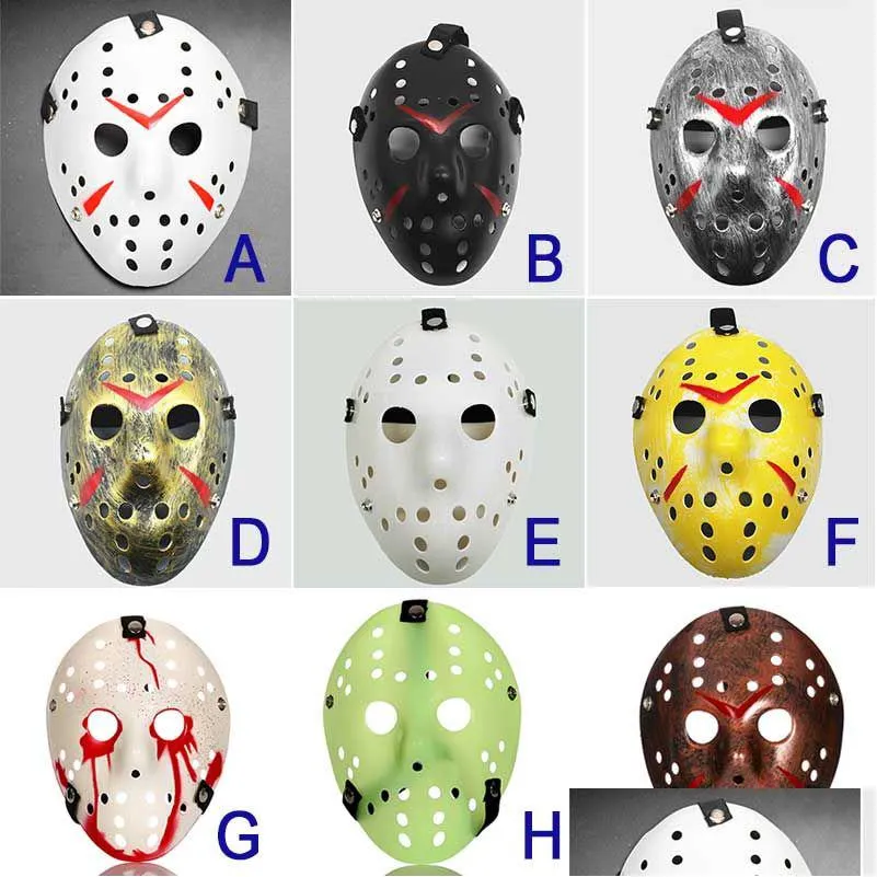 Maski imprezowe Jason Mask 9 Colour Fl Face Antique Killer vs. Piątek 13. Prop Horror Hockey Halloween Costume Cosplay Down
