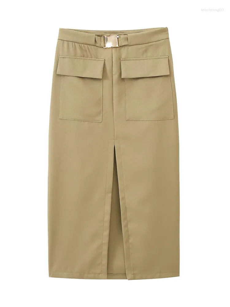 Beige a line womens summer skirt with pockets 4352 Beige a line womens summer skirt with pockets 4352