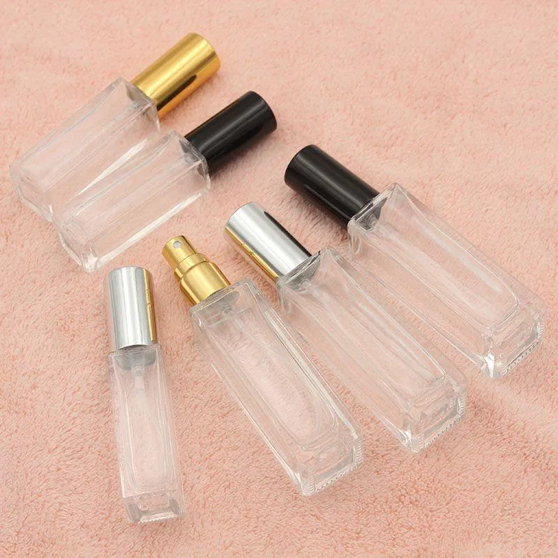 Bouteille de pulvérisation de parfum en verre portable transparent 10 ml 20 ml contenants cosmétiques vides avec atomiseur bouteilles de parfum de capuchon d'argent d'or Tsrxu