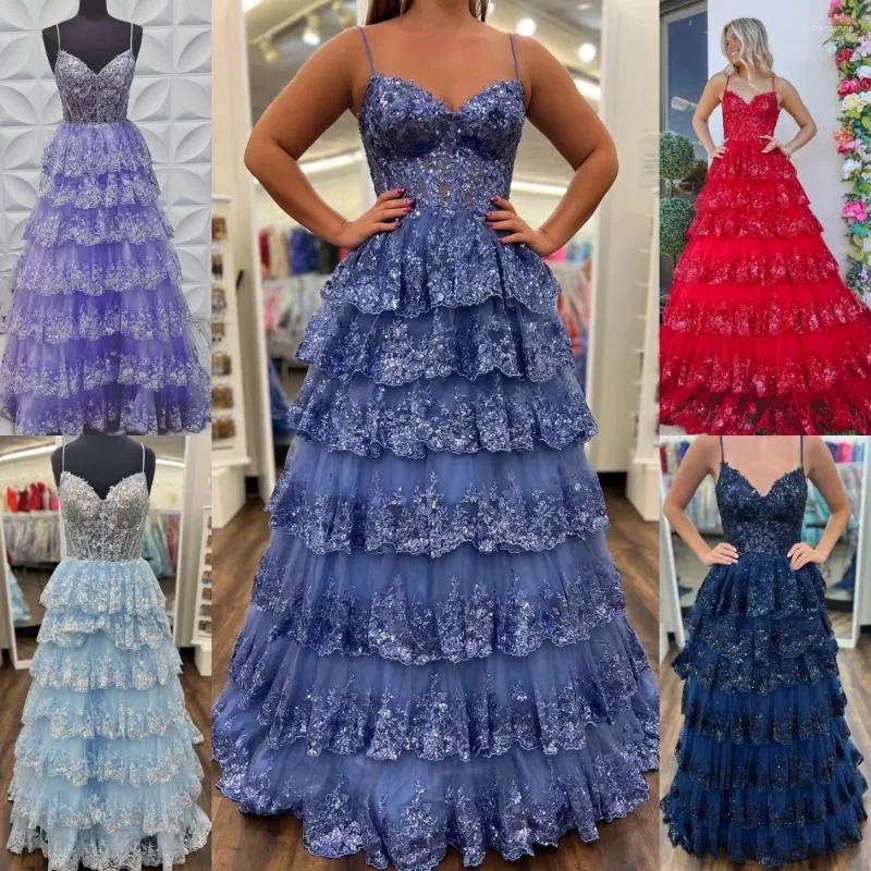 Party Dresses Sparkling Tulle Prom Dress 2k24 Ruffle Skirt Corset Spaghetti Pageant Formal Evening Event Runway Gala Lilac Navy Blue Red