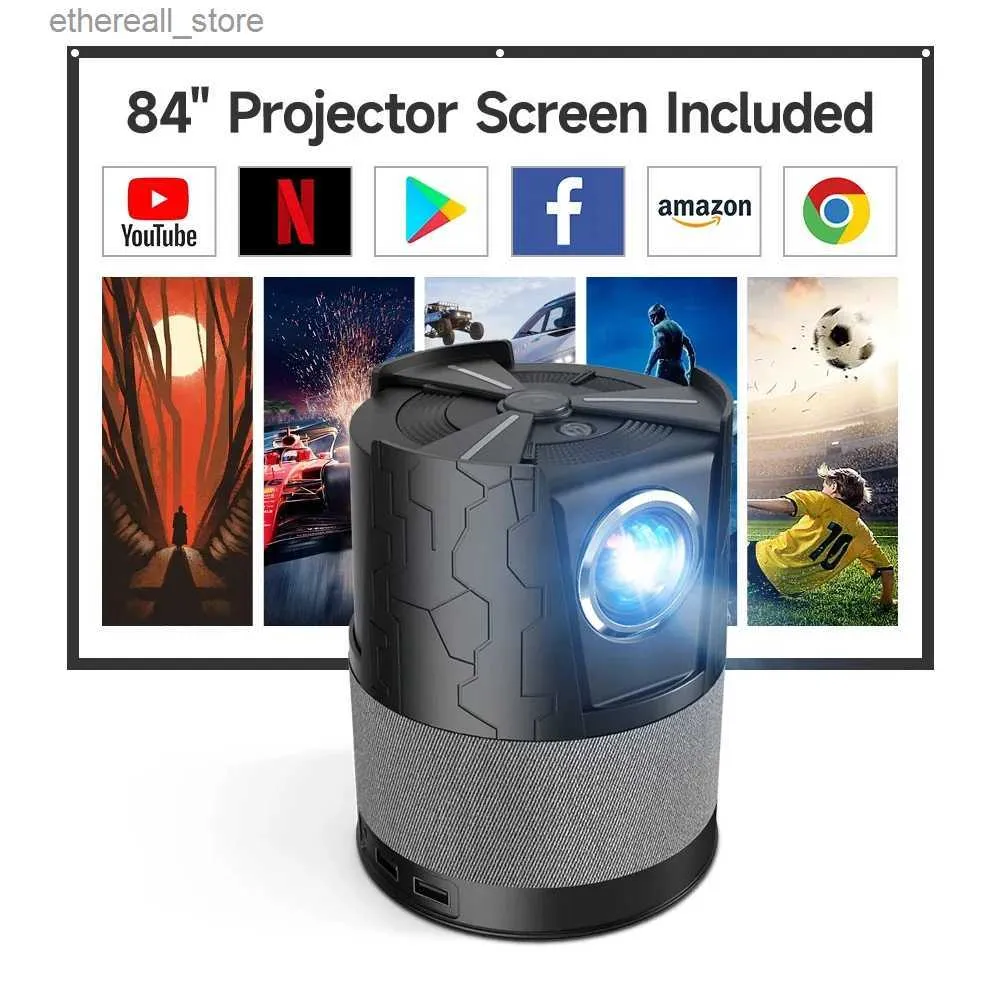 Projectors Portable Mini Projector دعم 4K Android WiFi 450 ANSI 8000 LEMENS LED Projectors Auto Focus Focus Correction Home Theater Q231128