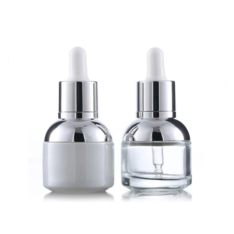 Flacone per siero in vetro da 30 ml Flaconi contagocce per imballaggio cosmetico trasparente bianco perla con tappo in plastica Fpswh