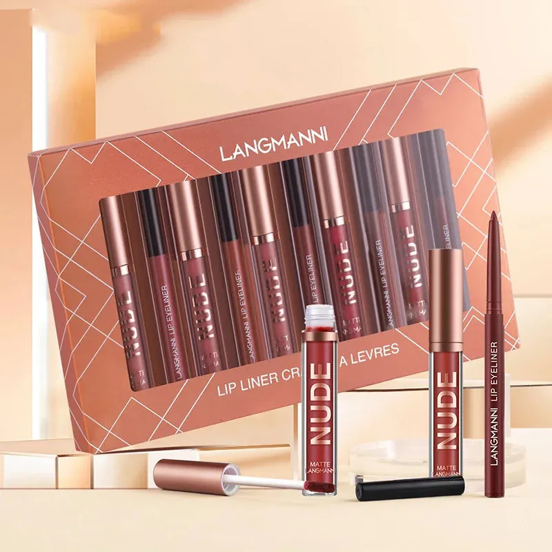 Lip Gloss 12 Pçs / Set Lip Liner Lipgloss Set Veludo Matte Lip Tint Nude À Prova D 'Água Longa Duração Lápis Suave Mulheres Sexy Beleza Cosméticos 231128