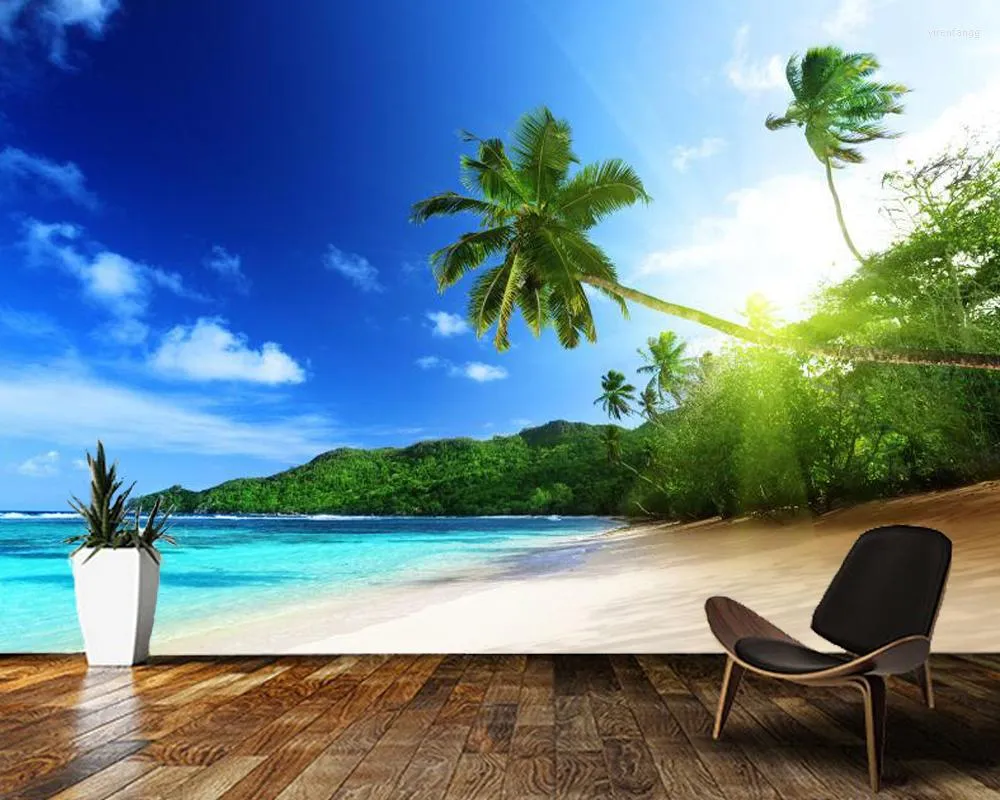 Fondos De Pantalla Papel De Parede Sunny Sea Beach Y Palmeras Paisaje Natural Papel Tapiz 3d Sala De Estar Dormitorio Papeles De Pared Decoración Para El Hogar Mural