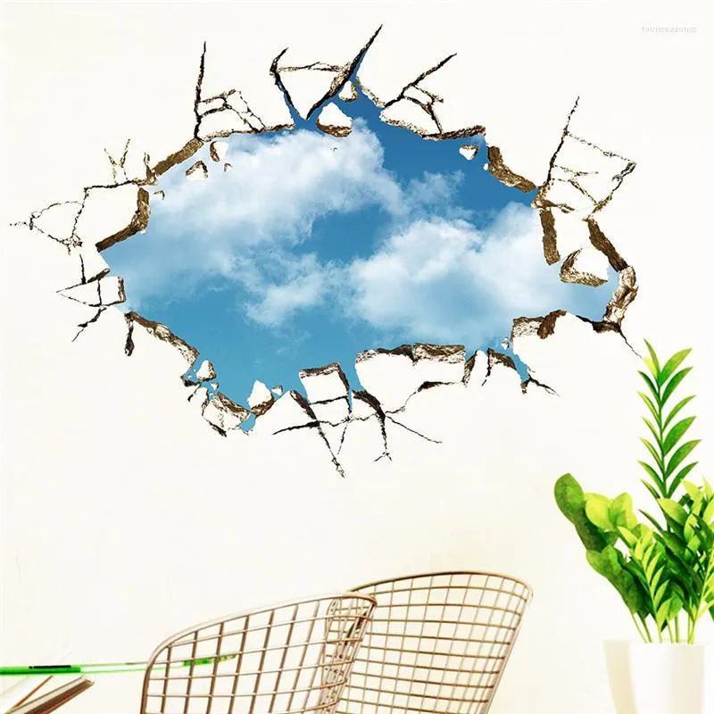 Wandaufkleber Blauer Himmel Wolke 3d Gebrochenes Loch Aufkleber Wohnzimmer Schlafzimmer Dekorationen Diy Home Decals Pvc Landschaft Wandbild Art Peel and Stick