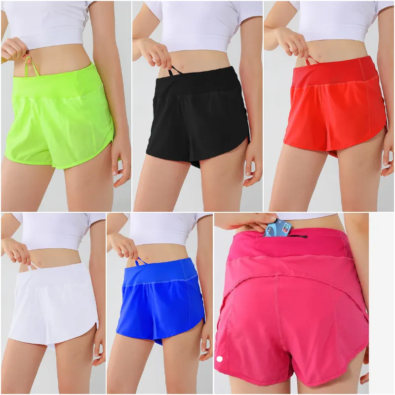 LL-88263 Femmes Yoga Tenues Taille Haute Shorts Exercice Pantalon Court Fitness Wear Filles Courir Gym Élastique Adulte Pantalon Sportswear Cordon