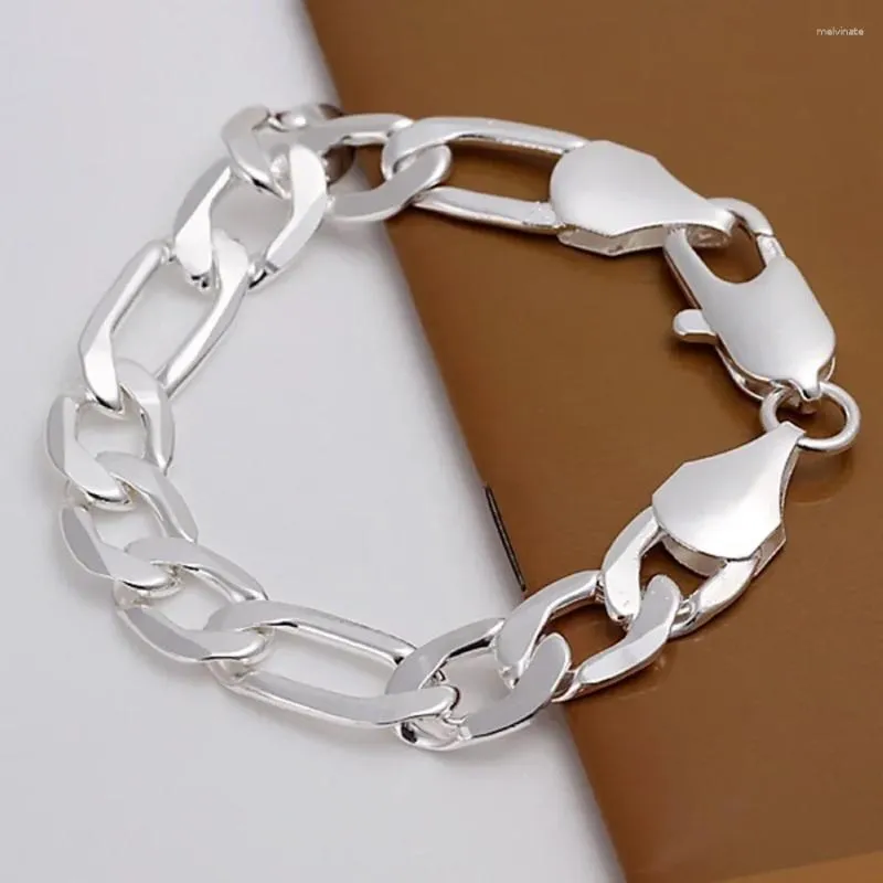 Link pulseiras de alta qualidade linda cor prata jóias moda charme homens mulheres corrente 12-6mm nobre agradável carimbado