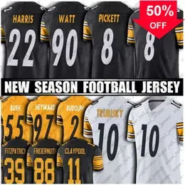 ``Steelers``Football Jerseys 8 Kenny Pickett 90 T.J. Watt 43 Troy Polamalu 39 Minkah Fitzpatrick 14 George Pickens 22 Najee Harris 24 Joey Porter Jr. Jersey