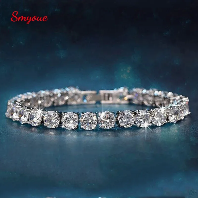 Cadeia Smyoue 4mm Pulseiras de Tênis para Mulheres 100% 925 Sterling Silver Gemstone Bangle Casamento Sparkles Lab Diamond Bracelet 231128