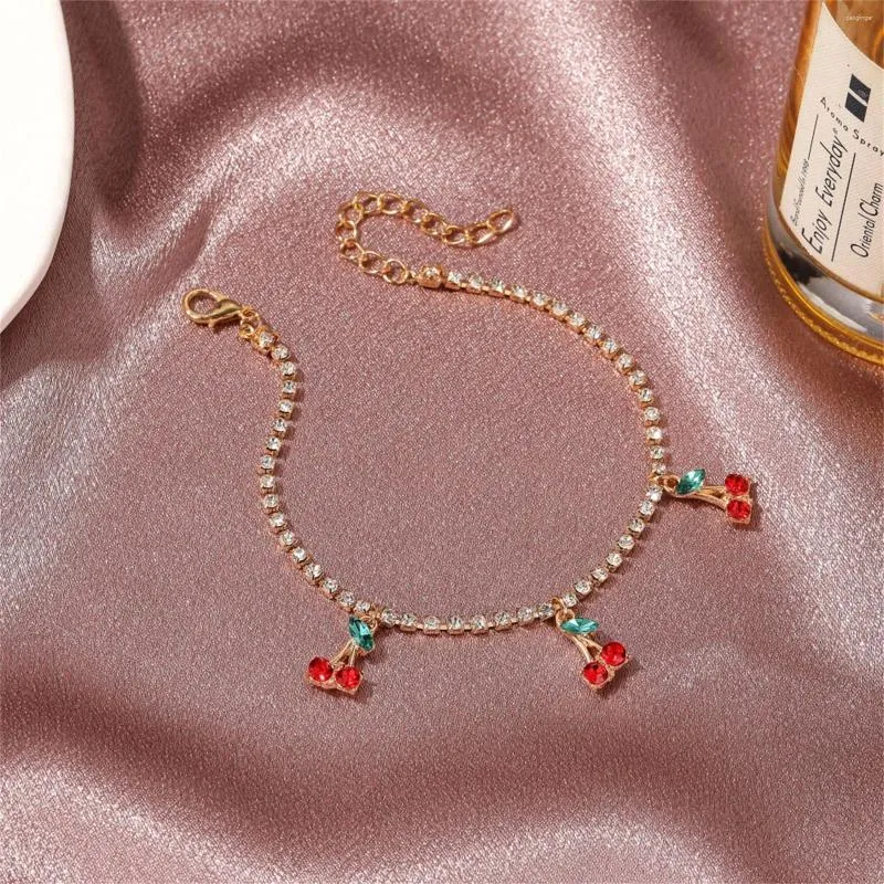 Ankletter Rhinestone Anklet Armband Gold Silver Color Chain Cherry Armband Crystal Foot Bridal Jewellery