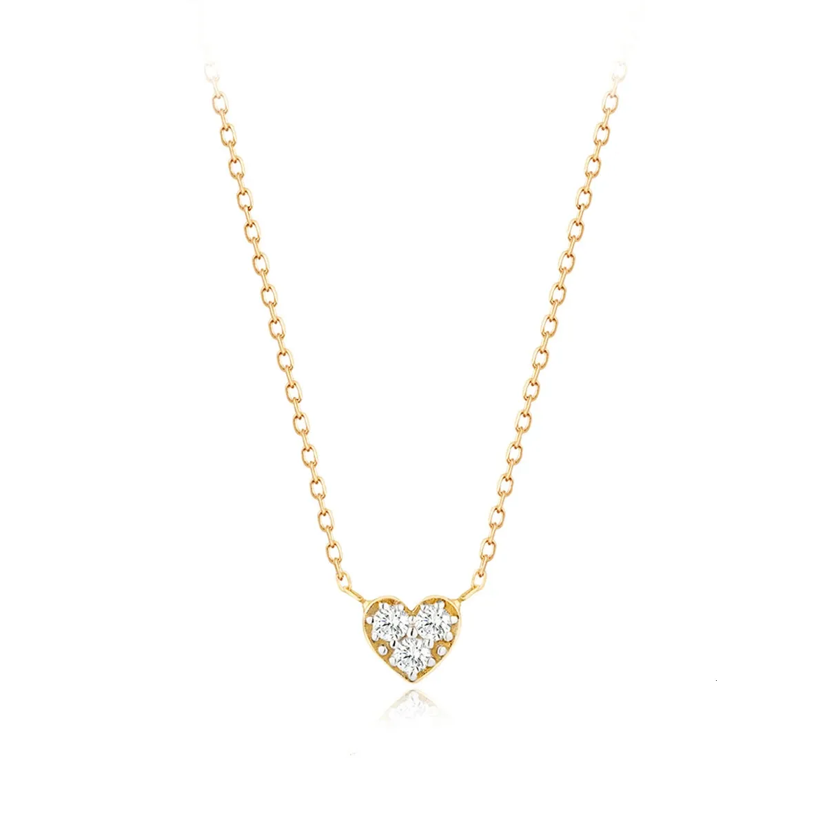 Chokers fina smycken Dainty Love Luxury Jewelry Real 14K Solid Gold Natural Diamond Heart Pendant Personlig justerbar halsband 231129