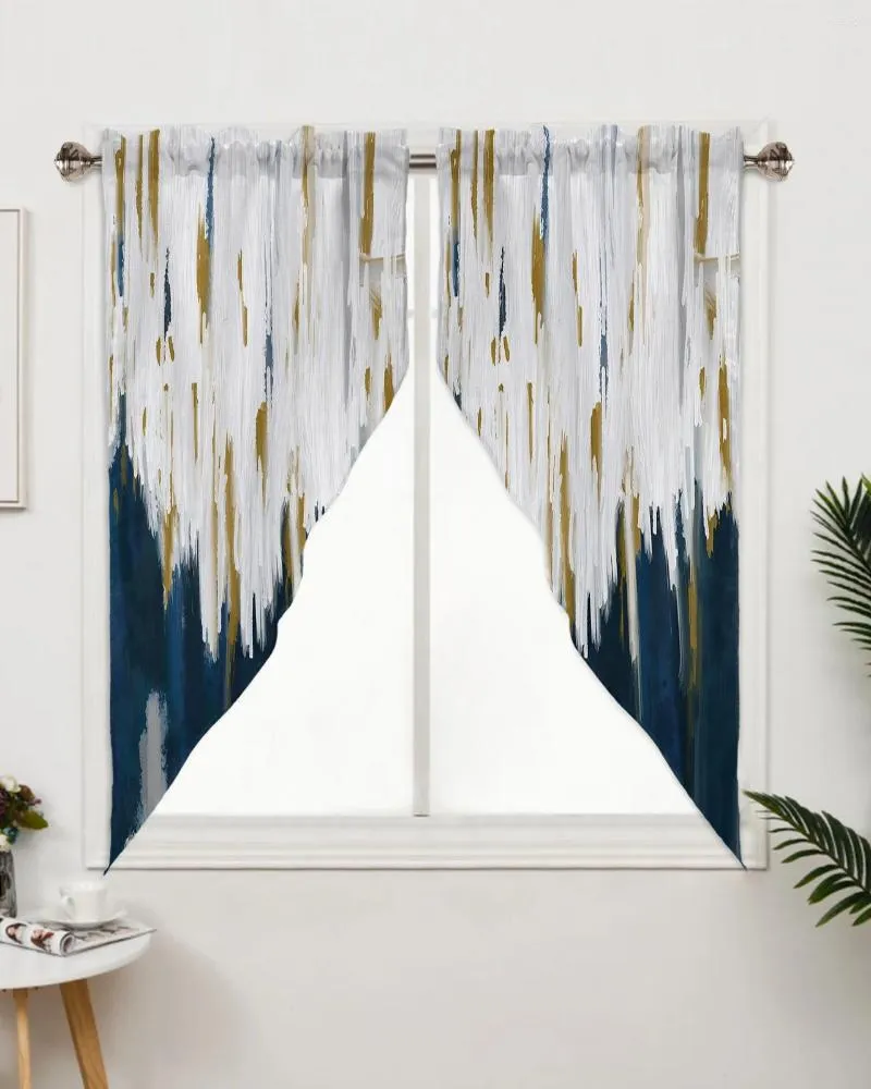 Curtain Blue Oil Painting Abstract Texture Curtains For Children's Bedroom Living Room Window Kitchen Triangular