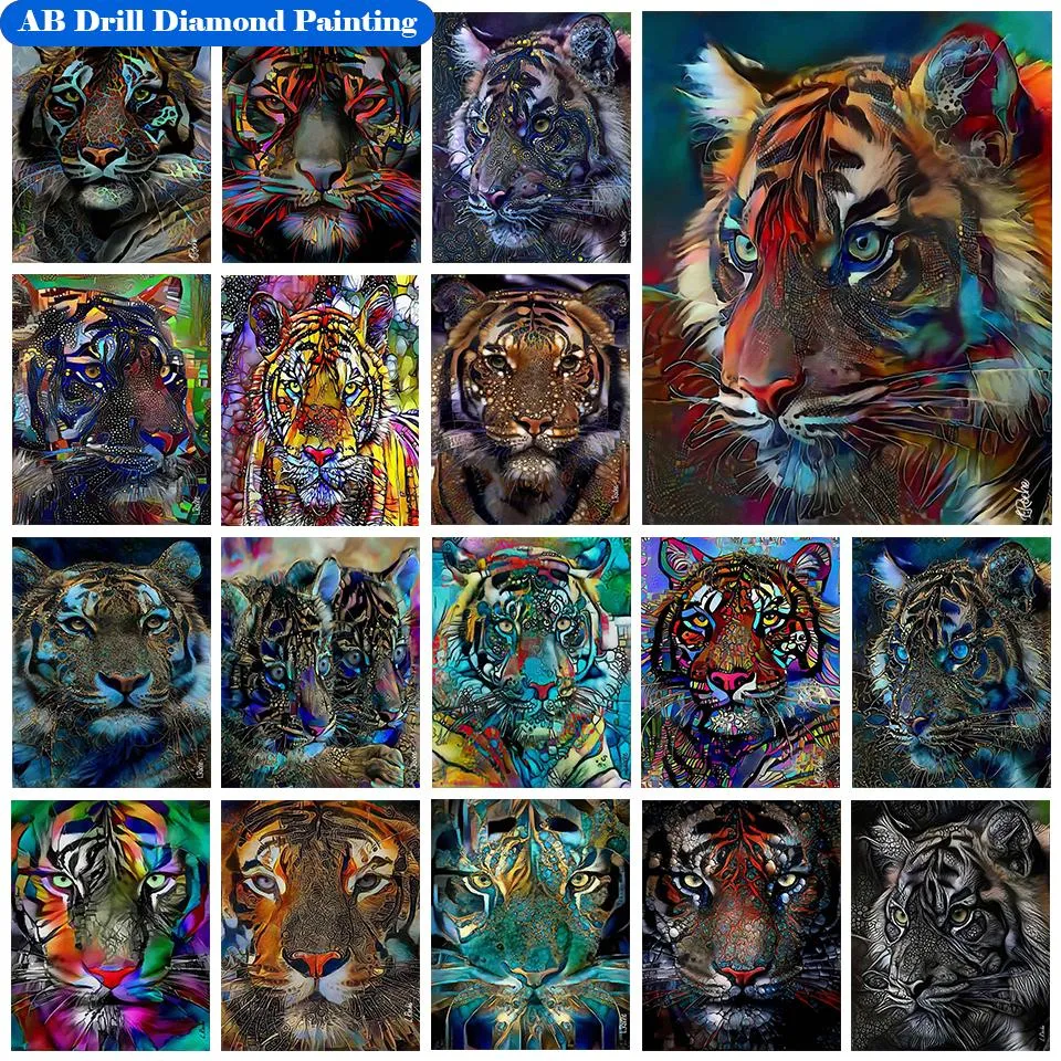 Stitch AB Diamond Pintura de Tigre Cor Full Squill Square/redonda 5D DIY Diamond Borderyer Animals Mosaic Rhinestones