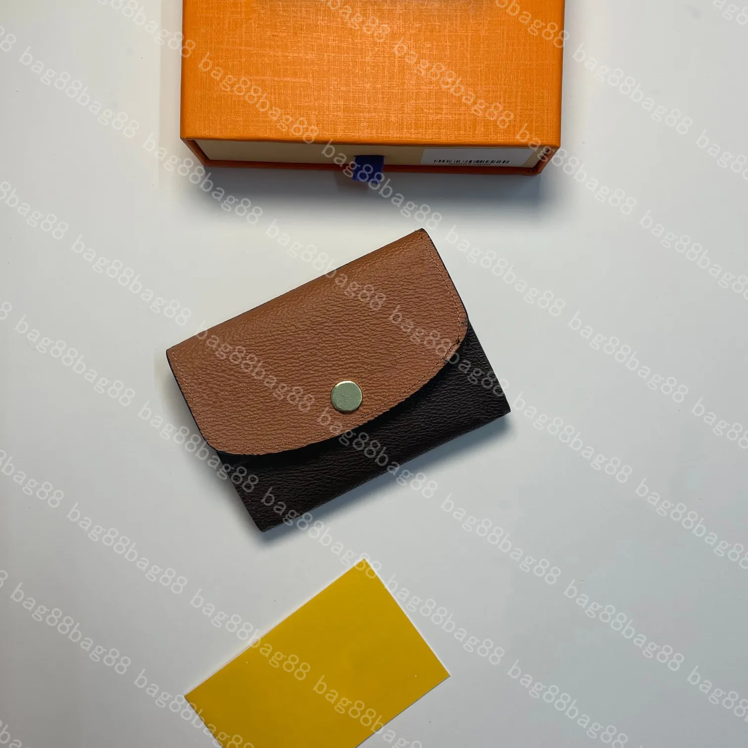 Classic Old Flower and Yellow Flower Combination Card Bag Gold Button Small Wallet with Flat Pocket with Zipper Coin Pocket and 2 Card Slots on the Inner Side