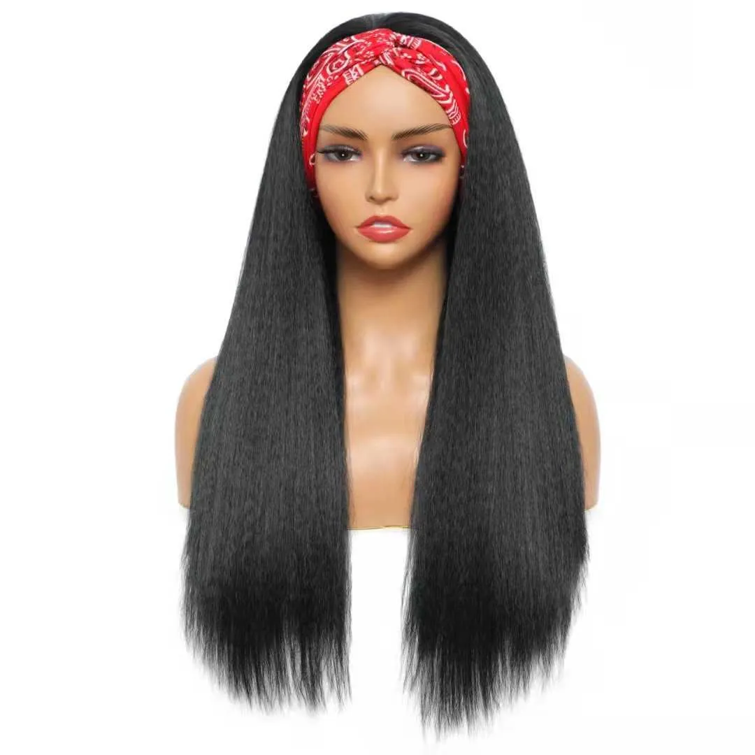 Perucas sintéticas bandana peruca feminina gelo seda faixa de cabelo longa peruca de cabelo reto peruca de cabeça