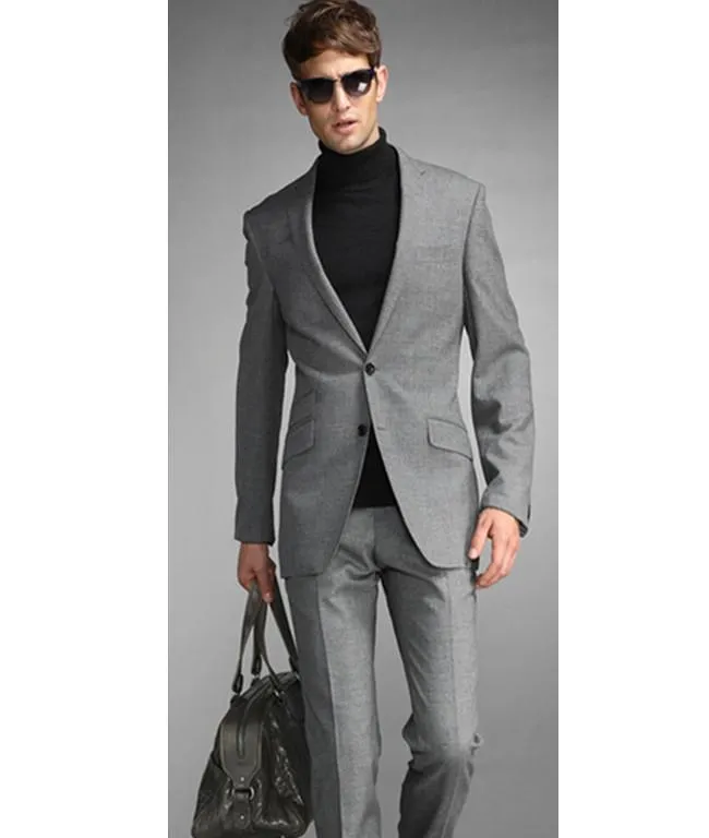 Men's Suits & Blazers Custom Made Slim Fit Grey Men Groom Tuxedos Skinny 2 Piece Gentle Prom Wedding For (Jacket Pant) DF453