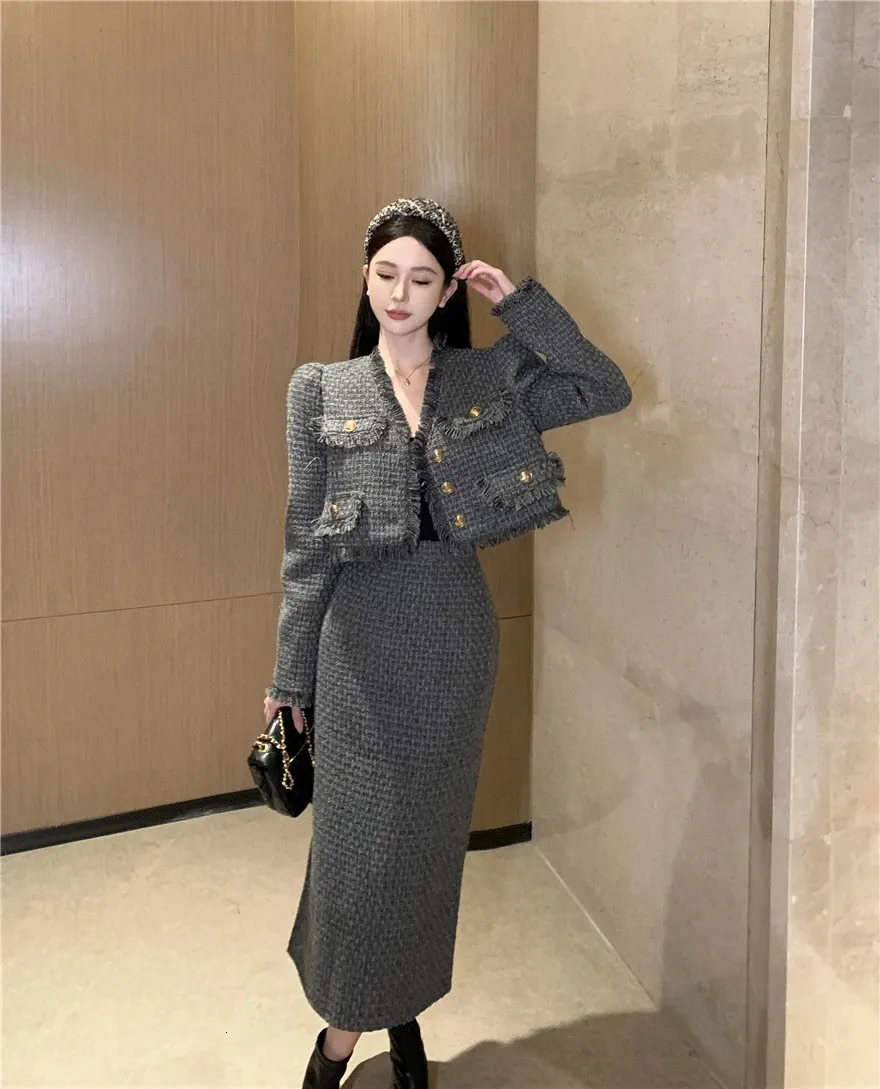 Tweed Two Piece Dress Set: Autumn Winter Vintage Style Coat Tweed Two Piece Dress Set: Autumn Winter Vintage Style Coat
