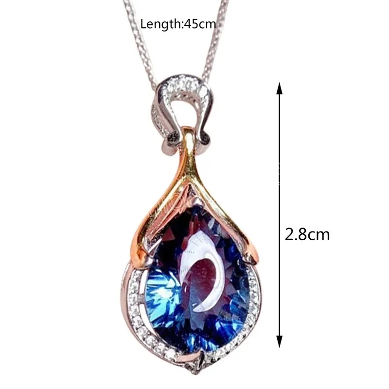 Collana con pendente in zirconi cubici blu colorato Catena color argento Accessori collo da donna alla moda Regalo di fantasia Gioielli alla moda