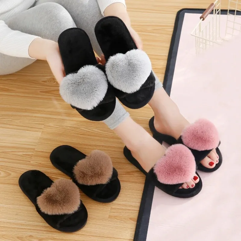 Dormitorio Mujeres Inicio Interior Continoso Corazón Patrón de corazón sin deslizamiento Slubes Slubs Laders zapatillas zapatillas Otoño Invierno