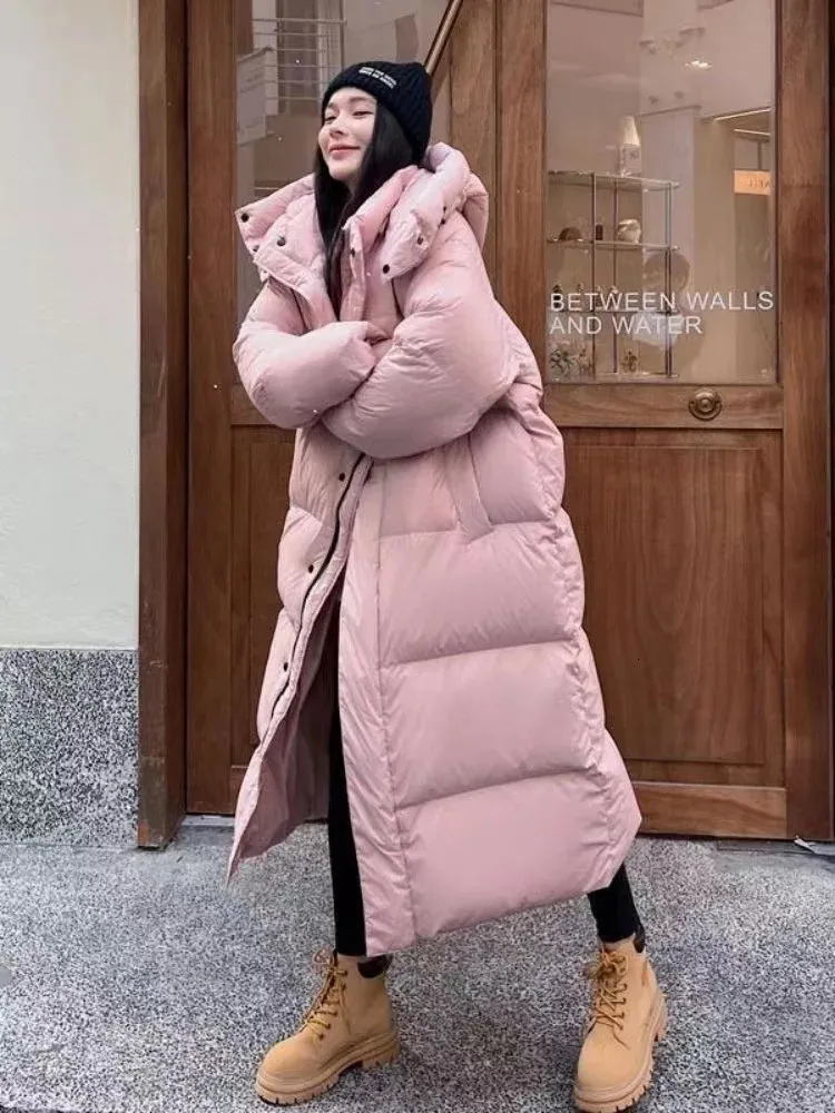 Parka da donna in piumino caldo inverno rosa con cappuccio lungo Parka Chaqueta spesso antivento Parca soprabito casual abbigliamento da neve cotone imbottito donna Jaqueta 231129