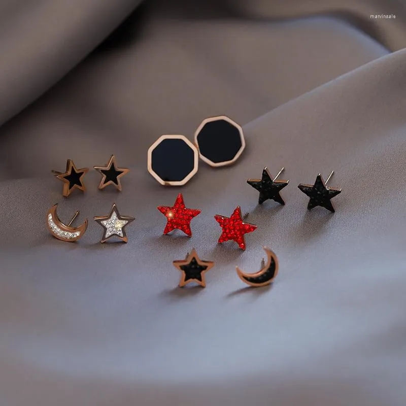 Stud Earrings Korean Version Of 2023 Net Celebrity Ins Titanium Steel Five-pointed Star Geometric Fashion Wild February 14 Gift