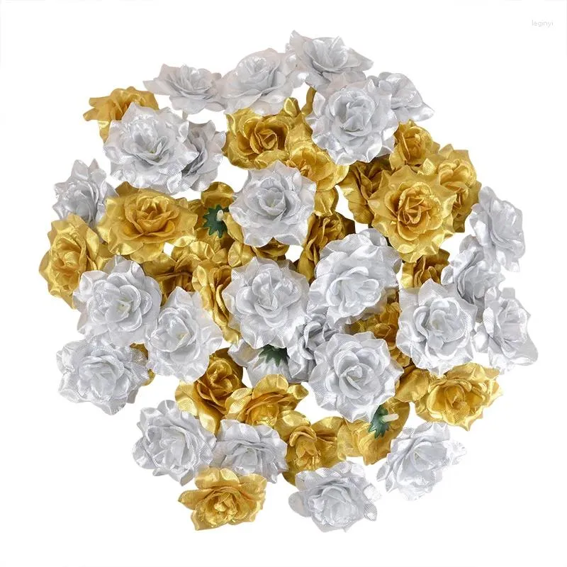 Decorative Flowers 30pcs 6cm Silk Gold Artificial Rose Flower Heads For Home Wedding DIY Scrapbooking Christmas Garland Decoration Fake