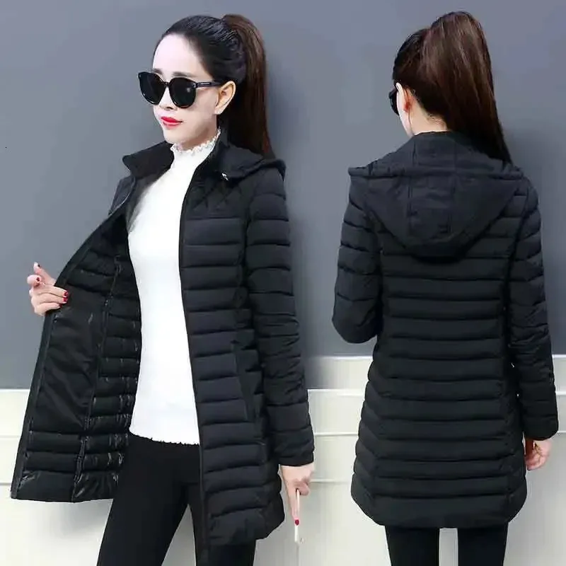 Womens Down Parkas Women Winter Hooded Warm Coat Slim Candy Color Cotton Padded Basic Jacket Female Mediumlong jaqueta feminina 231129